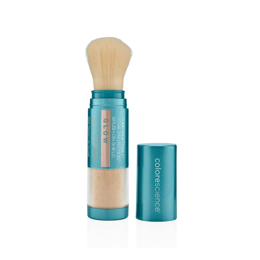 Colorescience Glow Brush-On Shield SPF without cap on, showing applicator brush
