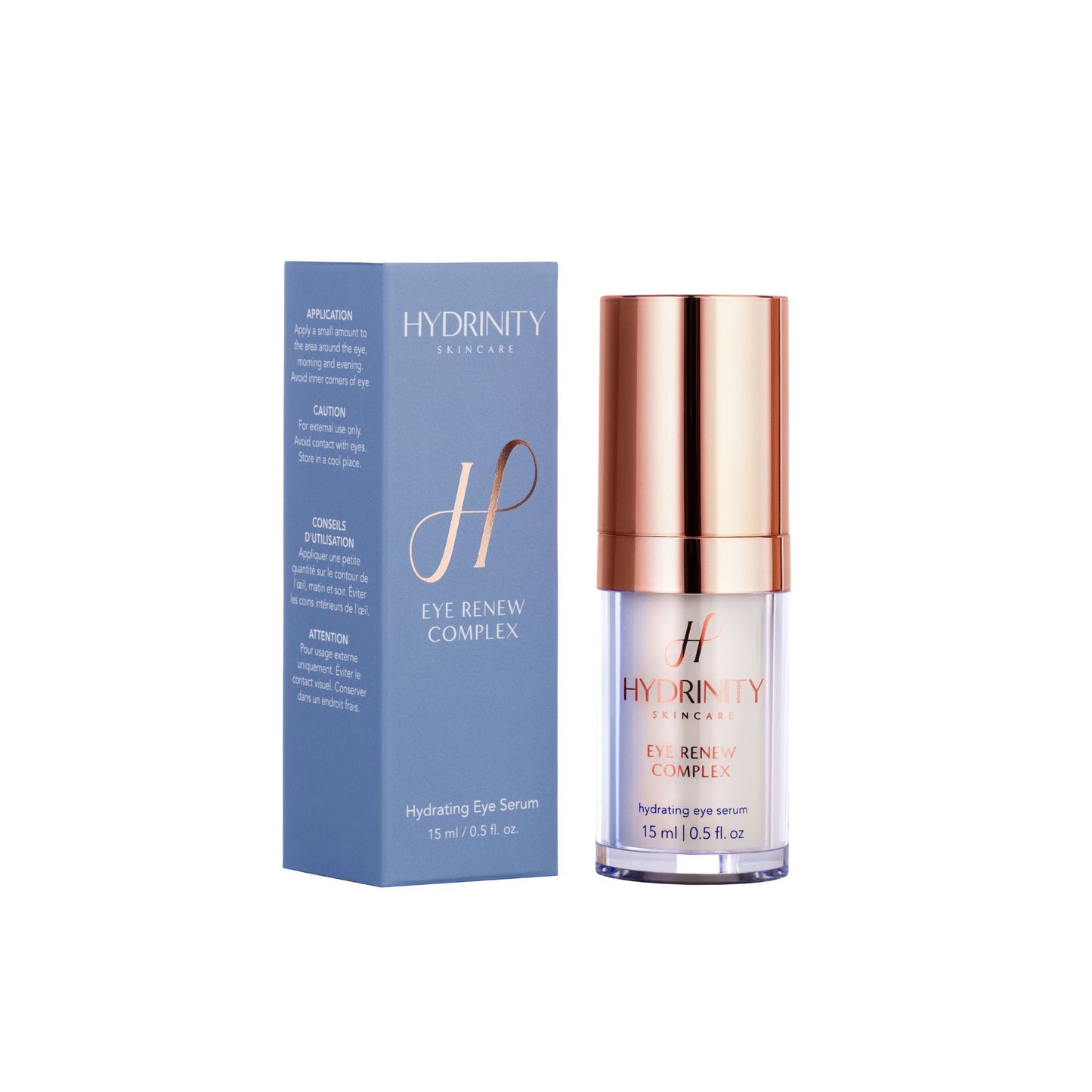 Hydrinity Eye Renew Complex bottle and box packaging side by side