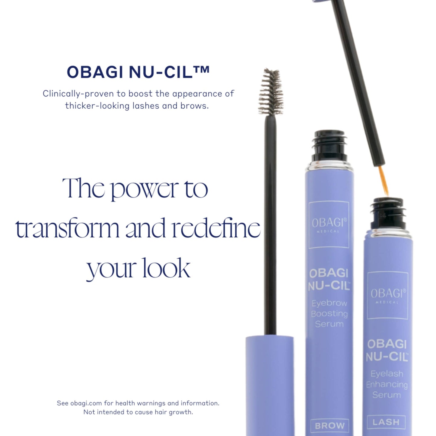 Obagi Eyebrow and Eyelash Growth Serums open with applicator brushes