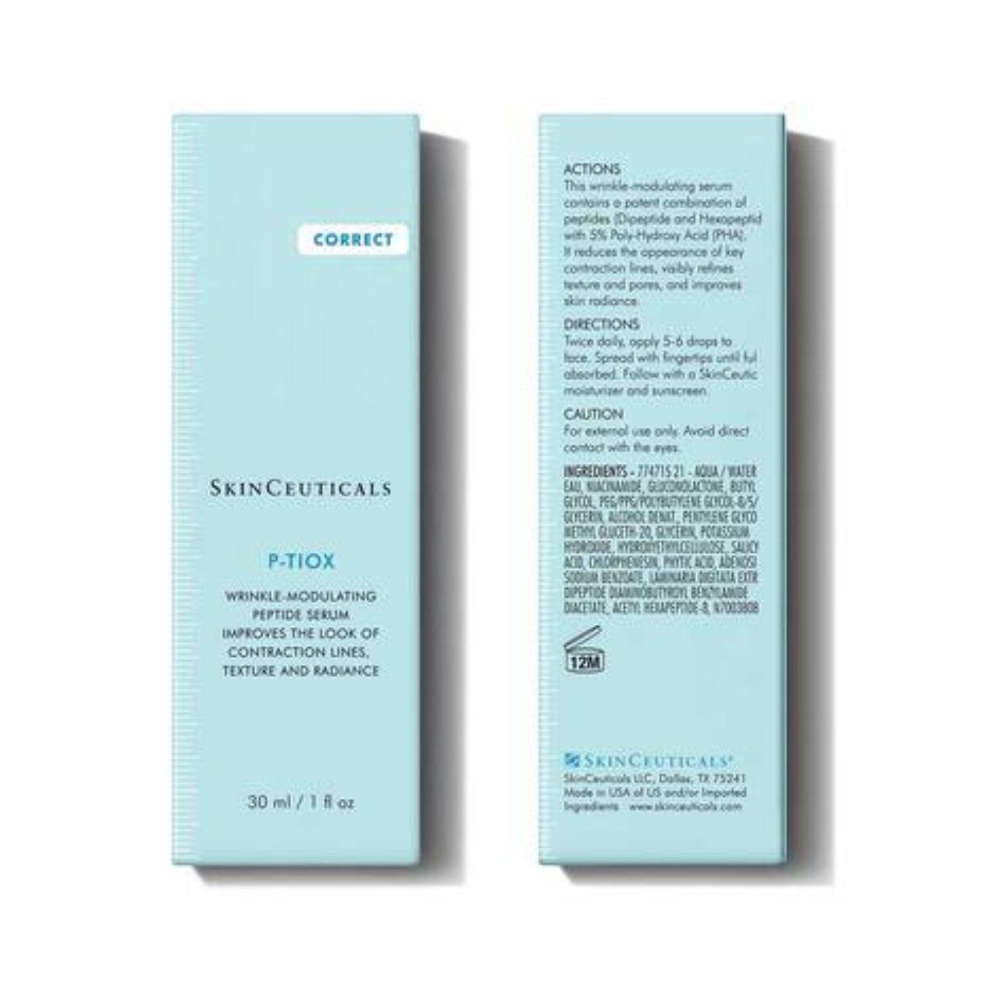 SkinCeuticals P-TIOX serum box packaging on a white background