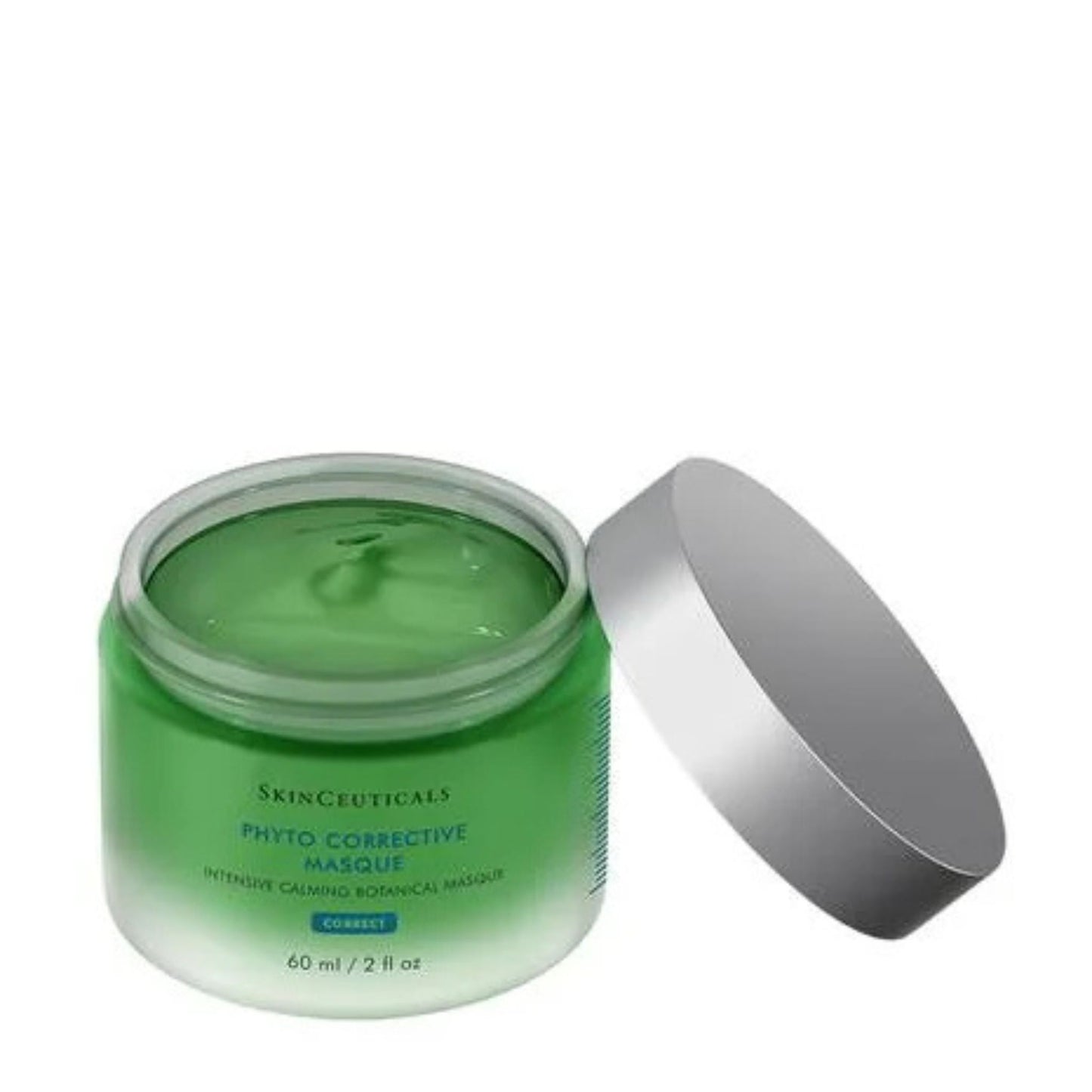 SkinCeuticals Phyto Corrective Masque open jar showing green hydrating gel mask