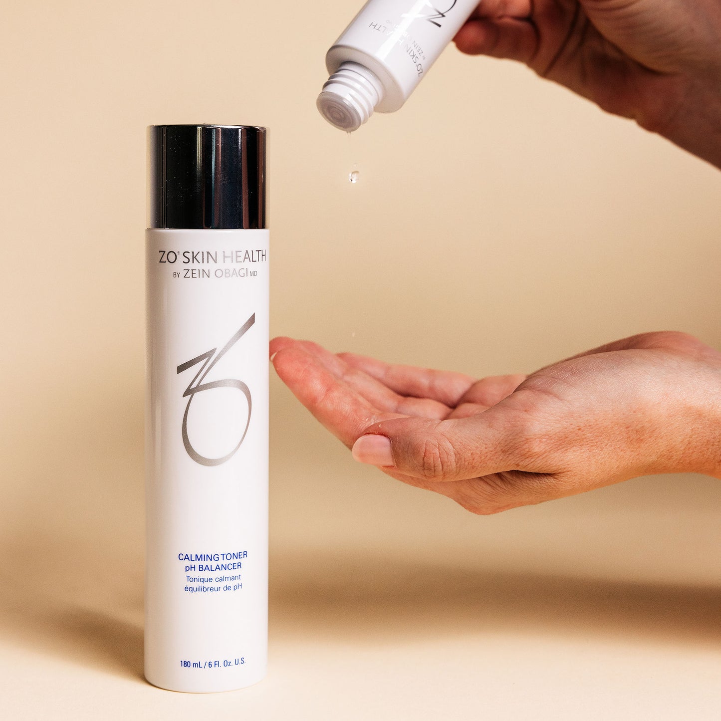 Someone demonstrating the ZO Skin Health Calming Toner