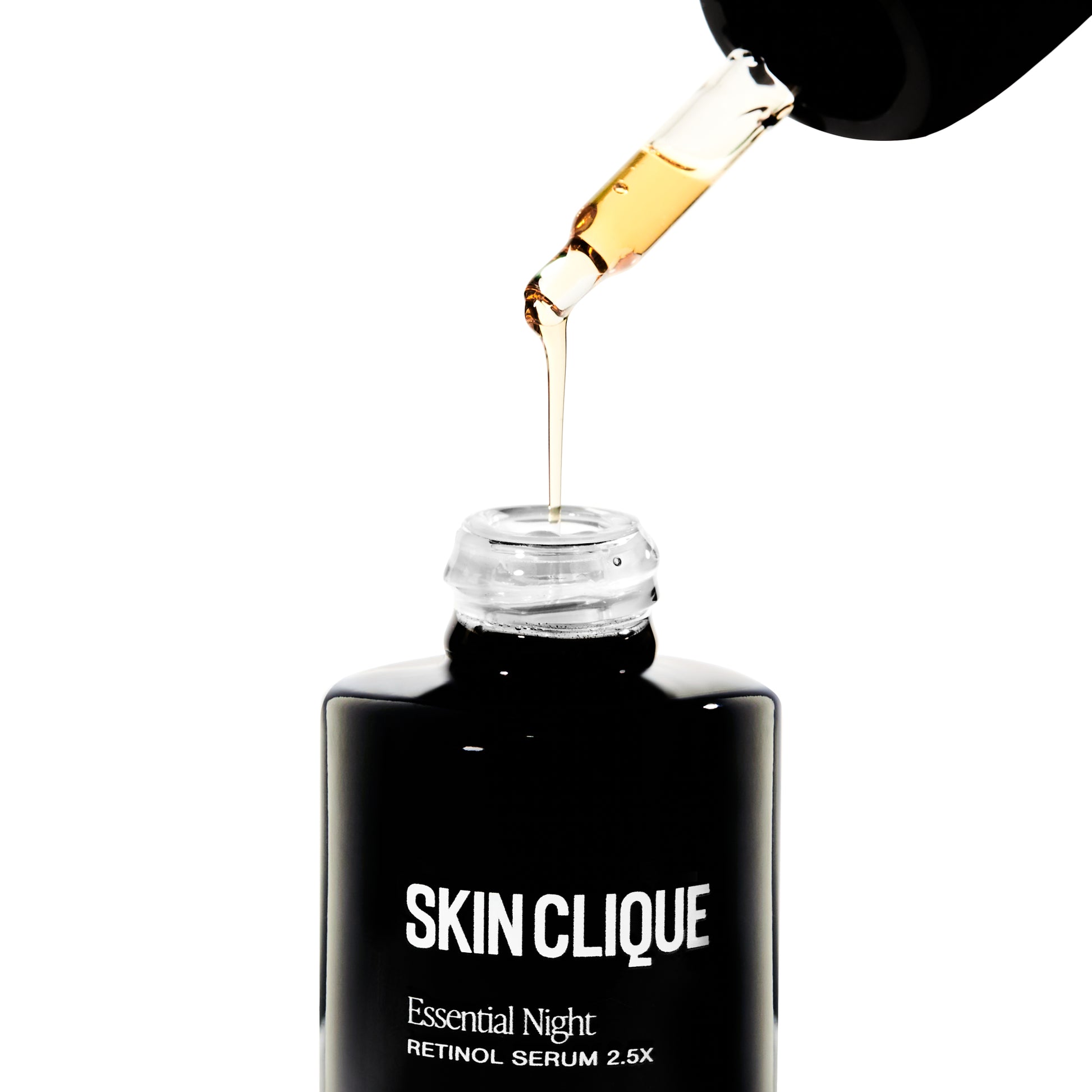 An image of how the Skin Clique Essential Night Serum dispenses out of the dropper