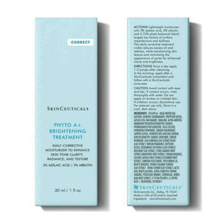 Light blue box packaging of SkinCeuticals Phyto A+ Brightening Treatment on a white background