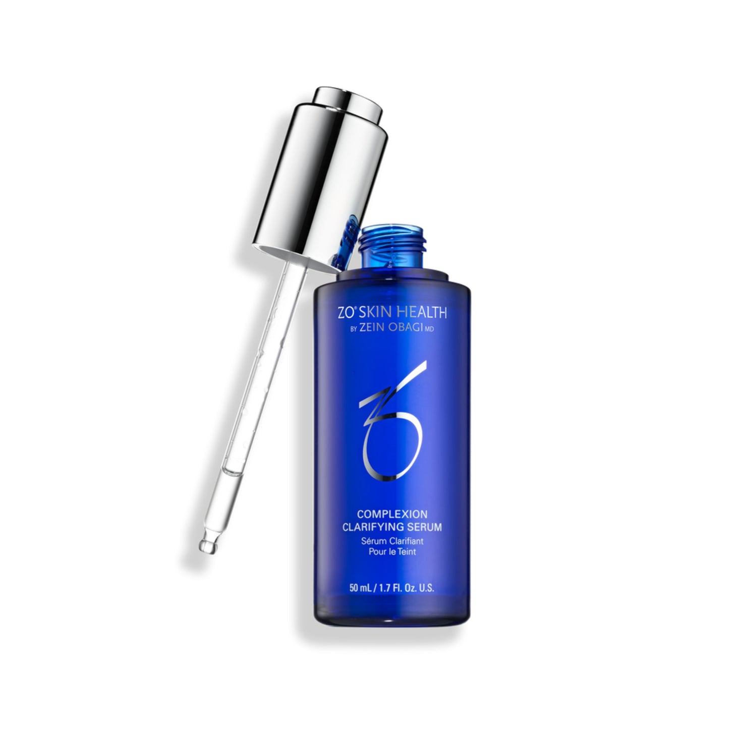 ZO Skin Health Complexion Clarifying Serum bottle without the top on, showing the drop applicator